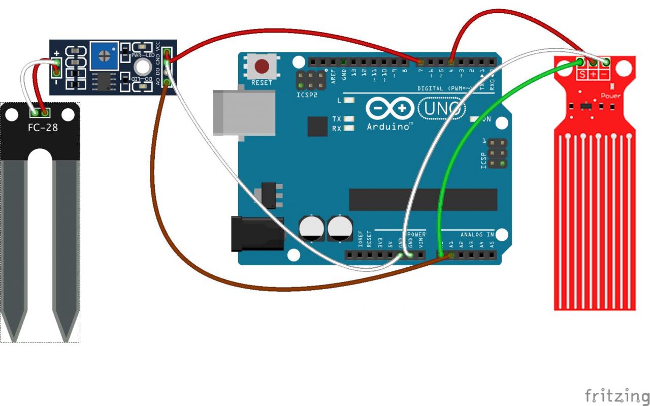 

						用Arduino UNO接线土壤水分和水位传感器  

		